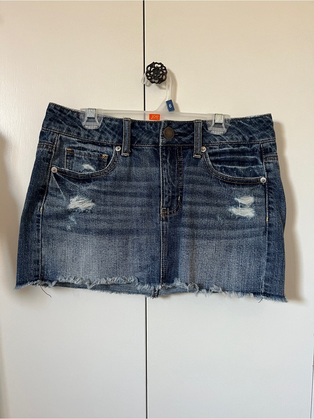 American Eagle Dark Blue Distressed Denim Mini Skirt
